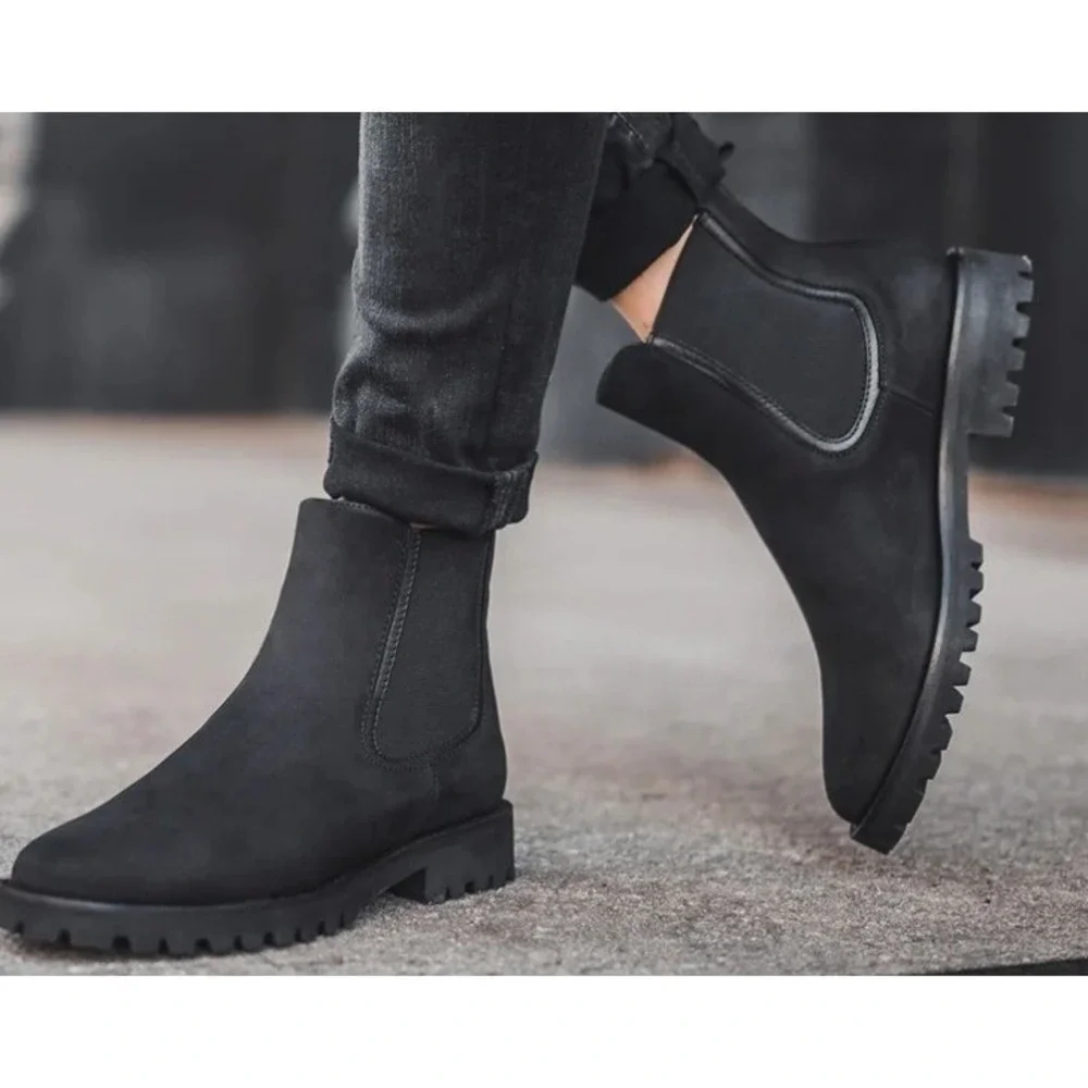 Thursday Boot Co Black Suede Lug‎ Sole Chelsea Ankle Boots 7.5